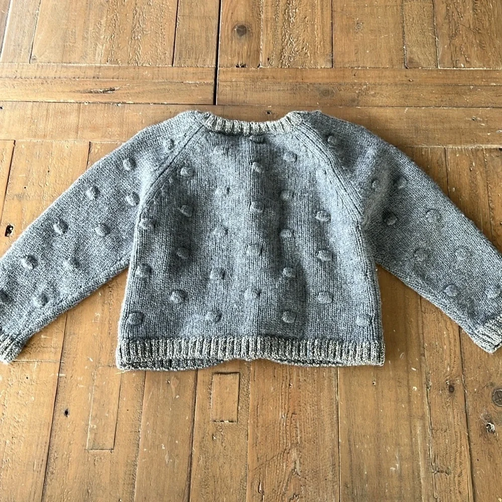 Jacadi gray metallic Pom Pom knit cardigan sweater - Picture 5 of 5